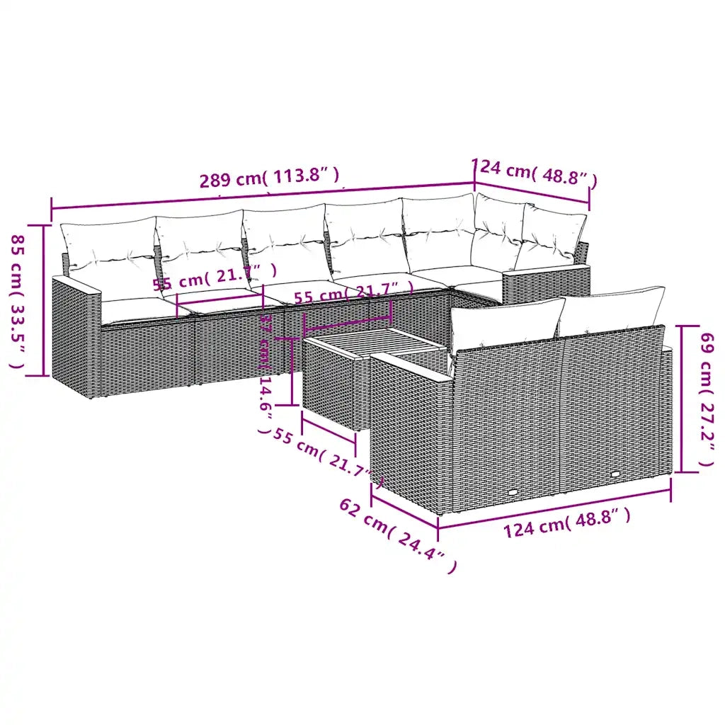 Set Divani da Giardino 9 pz con Cuscini Grigio in Polyrattan 3226159