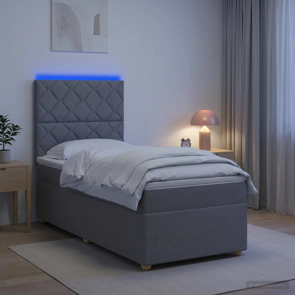 Letto Box Spring LED con Materasso Grigio Chiaro 90 x 190 cm 3455445