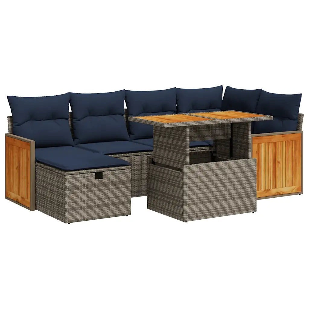 Set Divani da Giardino con Cuscini 7pz Grigio Polyrattan Acacia 3328160