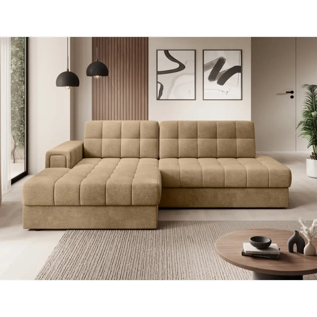 Divano angolare trasformabile CUBITO beige 240 cm con contenitore e letto