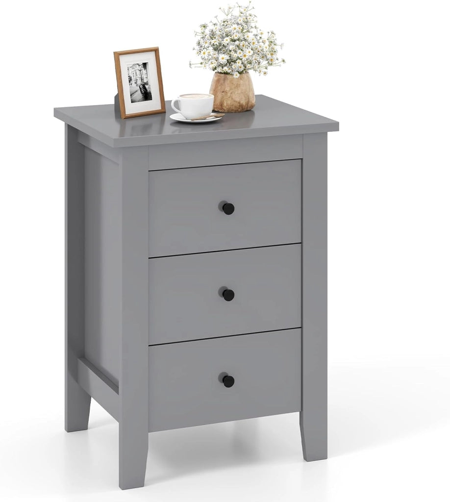 Set di 1/2 Comodino con 3 Cassetti, 46 x 37 x 65 cm, Comodino in Legno, Cassettiera di Stoccaggio con Gambe, Tavolo Ausiliare per Soggiorno, Camera da Letto (1, Grigio)