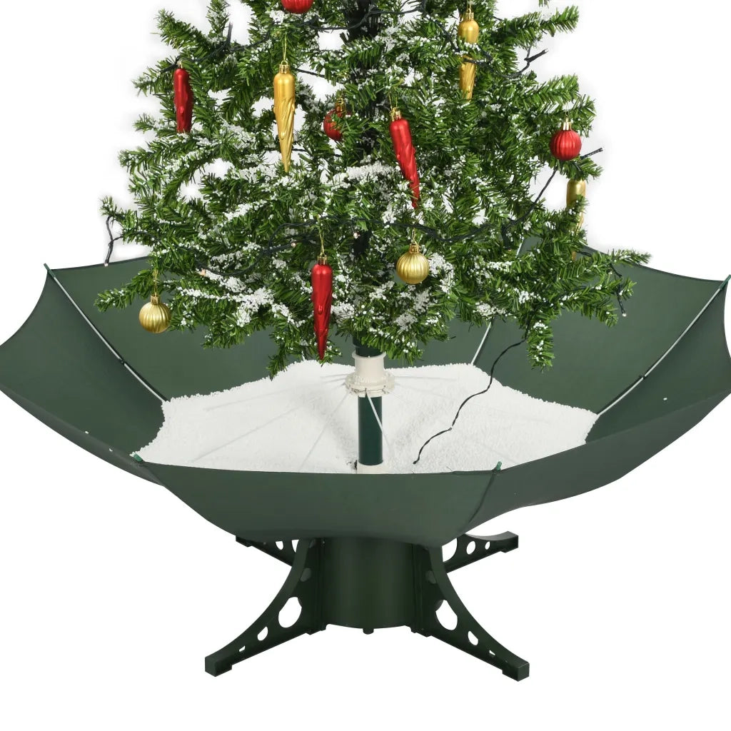 Albero di Natale | Decorazioni natalizie con Neve e Base a Ombrellone Verde 140 cm