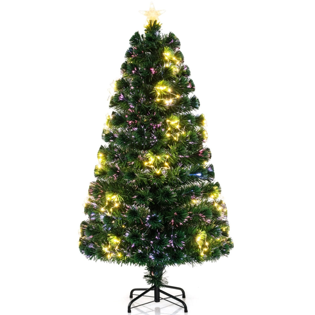 Albero di natale in fibra ottica da 150cm pre-illuminato con luci a stringa stella sulla cima, Albero natale artificiale-Alberi di Natale
