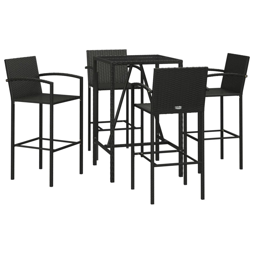 Set Bar da Giardino 5 pz Nero in Polyrattan 3187652