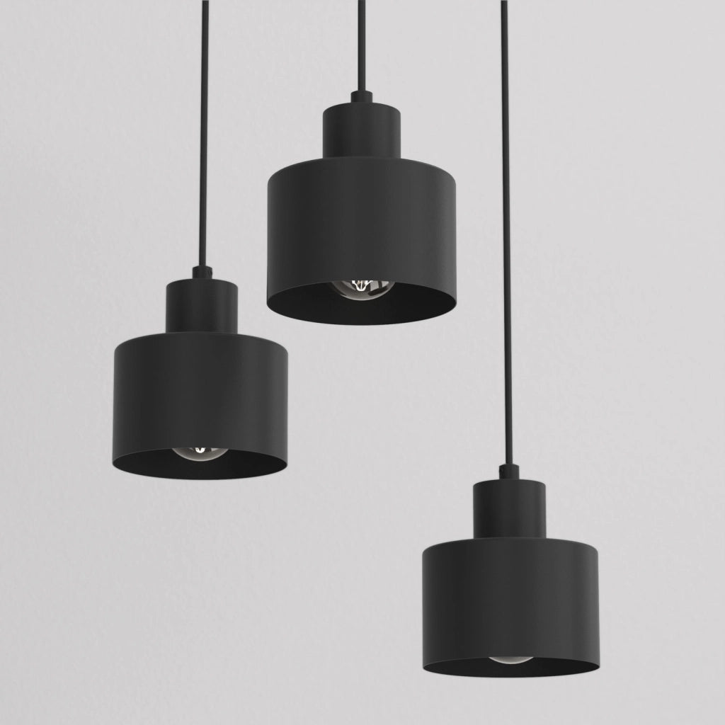 Lampada sospensione Parkla 3xE27 nera cilindrica