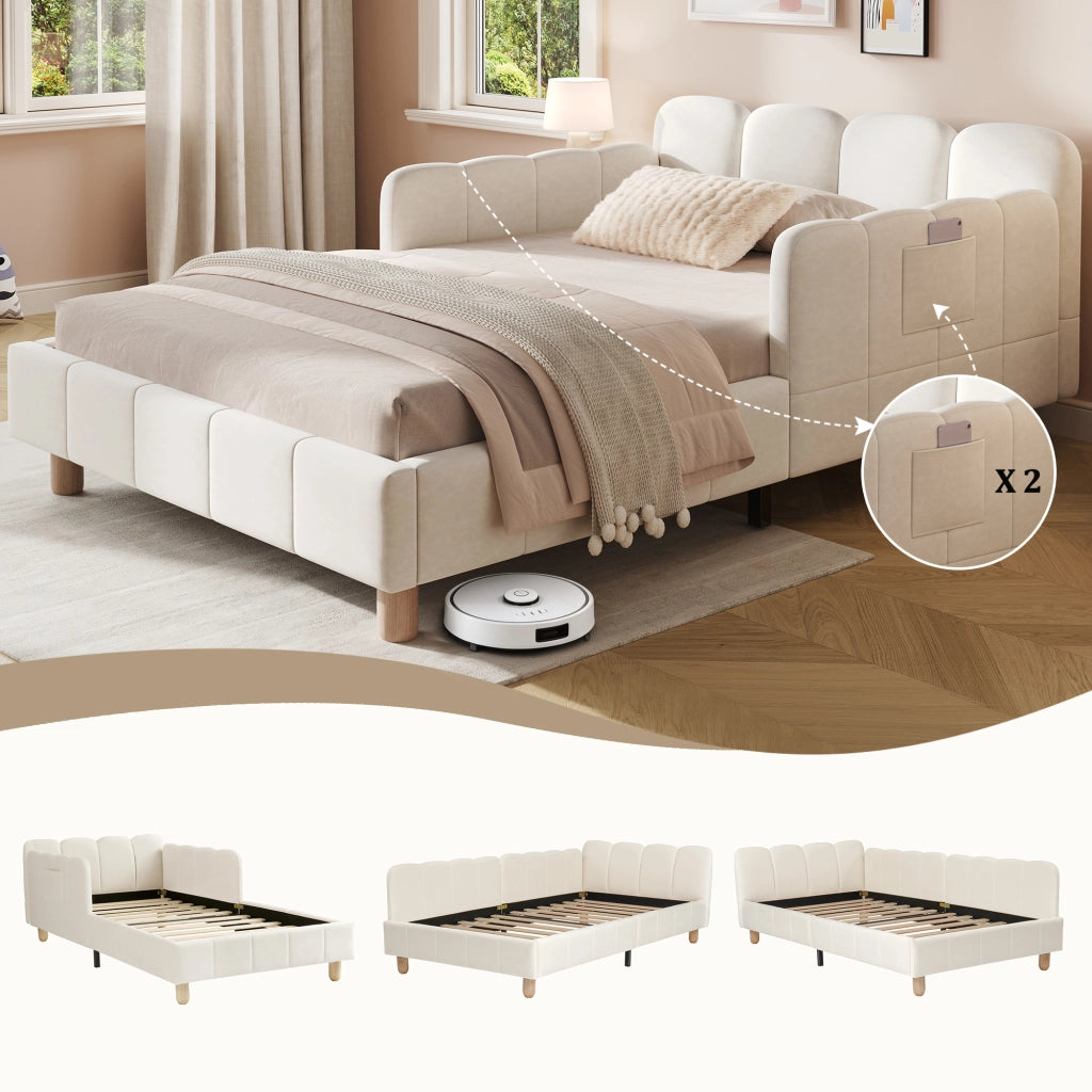 LETTO singolo 90x200 cm in velluto beige con testiera inclinata