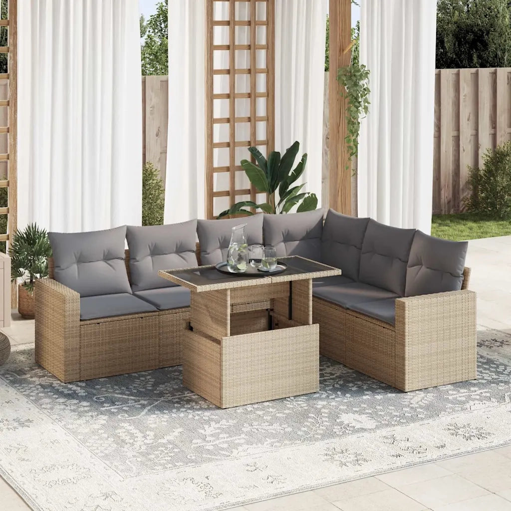Set Divani da Giardino 7 pz con Cuscini Beige in Polyrattan 3326330