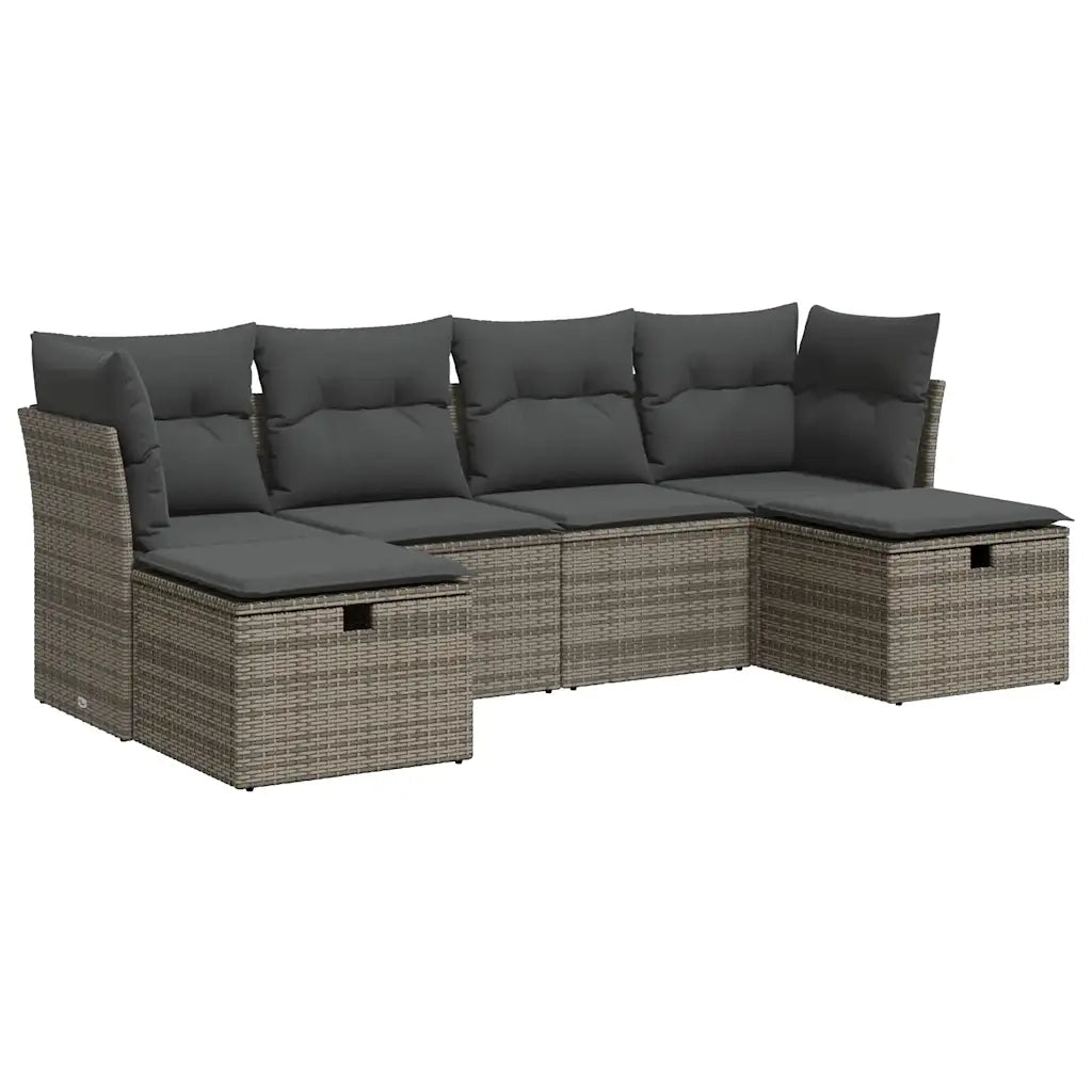 Set Divano da Giardino 6 pz con Cuscini Grigio in Polyrattan