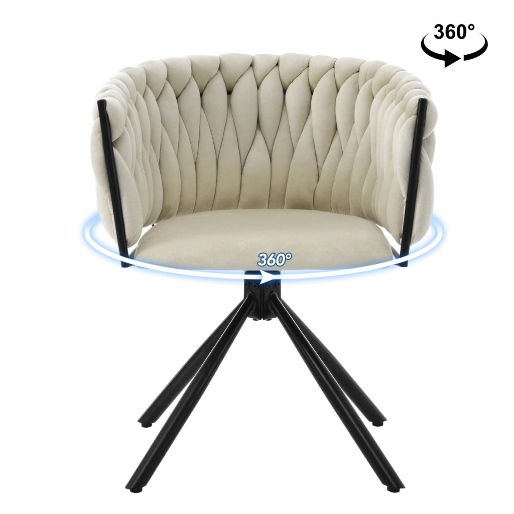 Sedia da pranzo in velluto - Zephmum- Rotazione, 4 gambe in metallo, beige