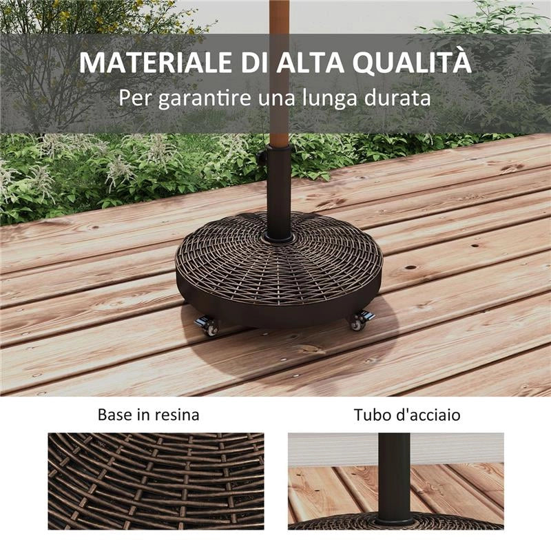 BASE PER OMBRELLONE DA GIARDINO ROTONDA A 4 RUOTE CON FRENI IN ACCIAIO E RESINA  Ø 52X41 CM BRONZO E NERO