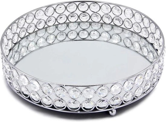 Piatto di supporto cosmetico in cristallo con pallet make-up, organizzatore cosmetico in argento, sostenitore per candele, prodotti per la cura della pelle, decorazione per bagno, candelabro per candele.