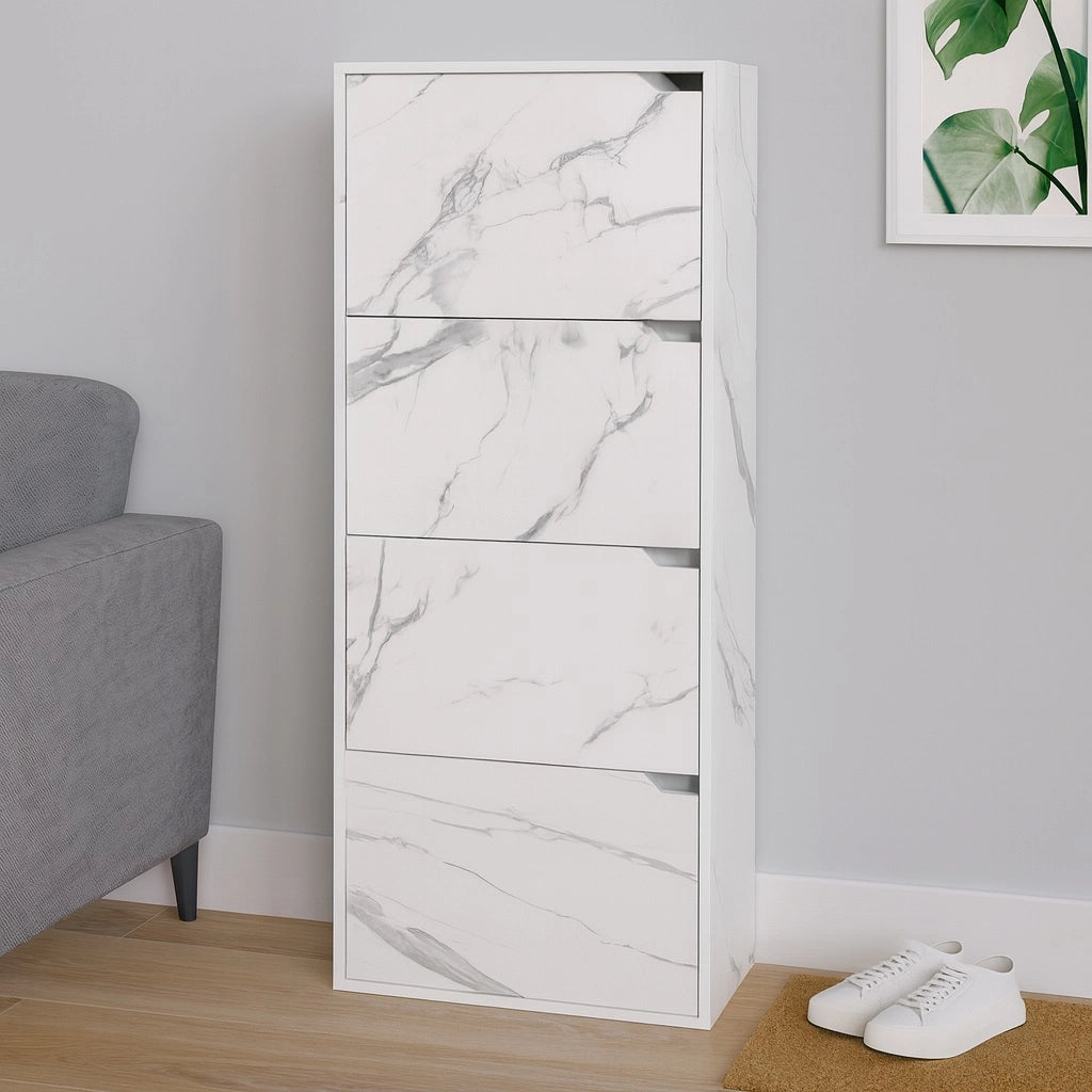 Scarpiera 4Ante Doppia Profondità Salvaspazio Bianco Marmo 63x24 H150cm Mdf