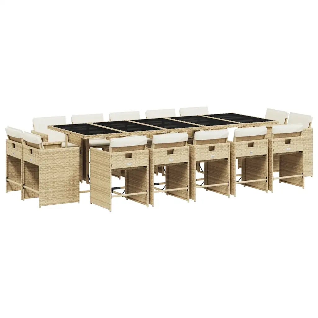 Set da Pranzo da Giardino 15 pz con Cuscini Beige in Polyrattan 3211234