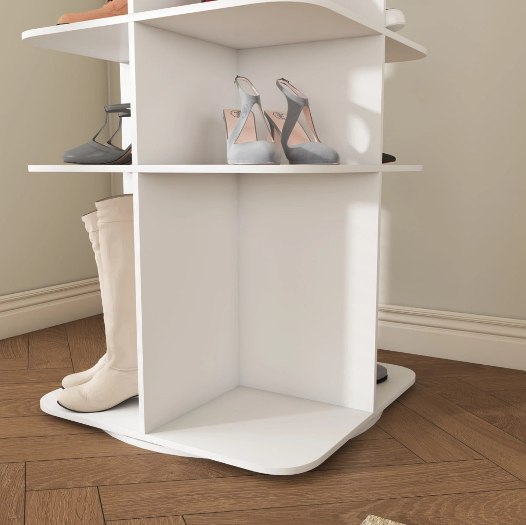 Scarpiera girevole a 7 ripiani da terra 60x60x184 cm in PVC bianco