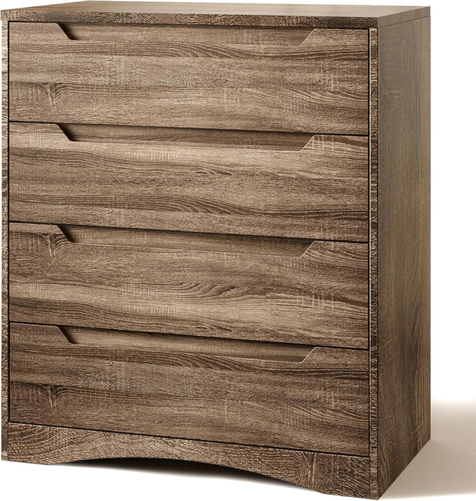 Cassettiera Camera da Letto con 4 cassetti, settimino camera da letto,Moderno e Salvaspazio per la Camera da Letto Soggiorno e Ingresso, 71 x 41 x 82 CM,Bianco (Marrone chiaro)