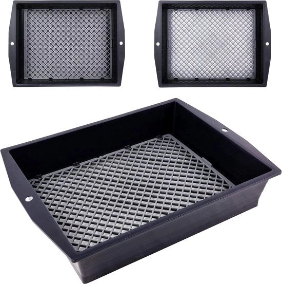 Tessere multifunzione, 2-in-1, rete quadrata con regolazione della misura e funzione di sfoltimento, rete per steccati, rete per terriccio, rete per sabbia, tutto in un singolo attrezzo da giardino, plastica, nero, 36,5 x 27 x 7 cm