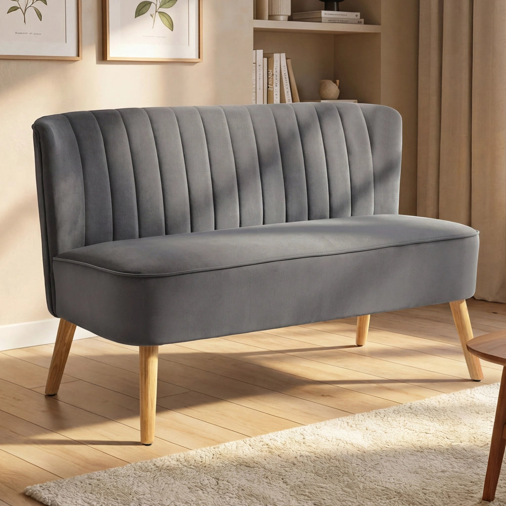 Divano 2 Posti Retrodesign ¨C Zephmum ¨C Legno Grigio Scuro 117x56.5x77