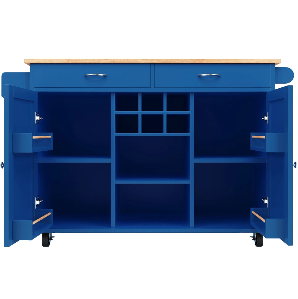 Isola cucina 102x45x92 cm con ruote bloccabili e spazio laterale; MDF e metallo; blu