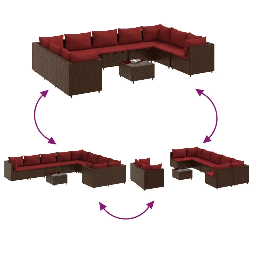Set Divani da Giardino 10pz con Cuscini in Polyrattan Marrone 3308309