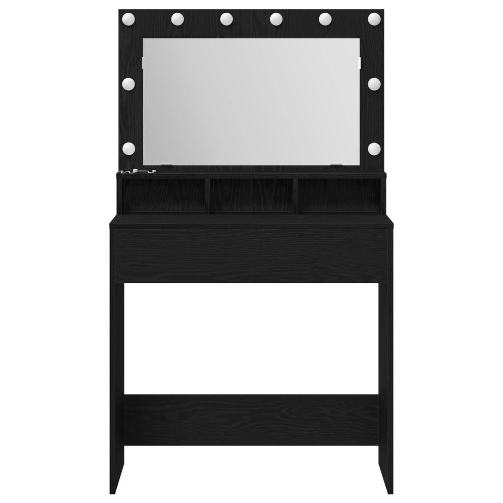 Tavolo da trucco con luci LED in Rovere Nero 79x41x135 cm