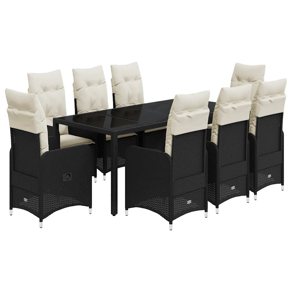 Set BistrÃ² da Giardino 9 pz con Cuscini in Polyrattan Nero