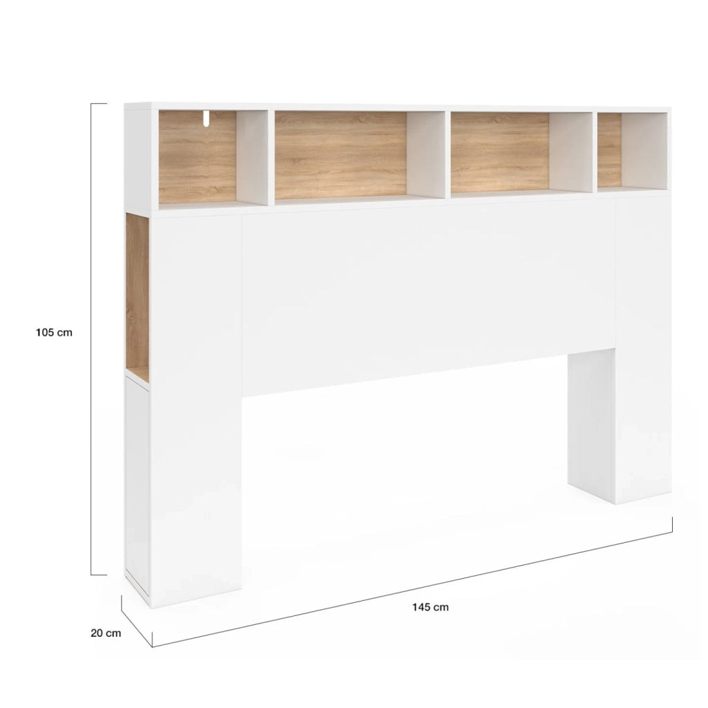 IDMarket - Testiera CLEO 145 CM con contenitori bianchi e faggio