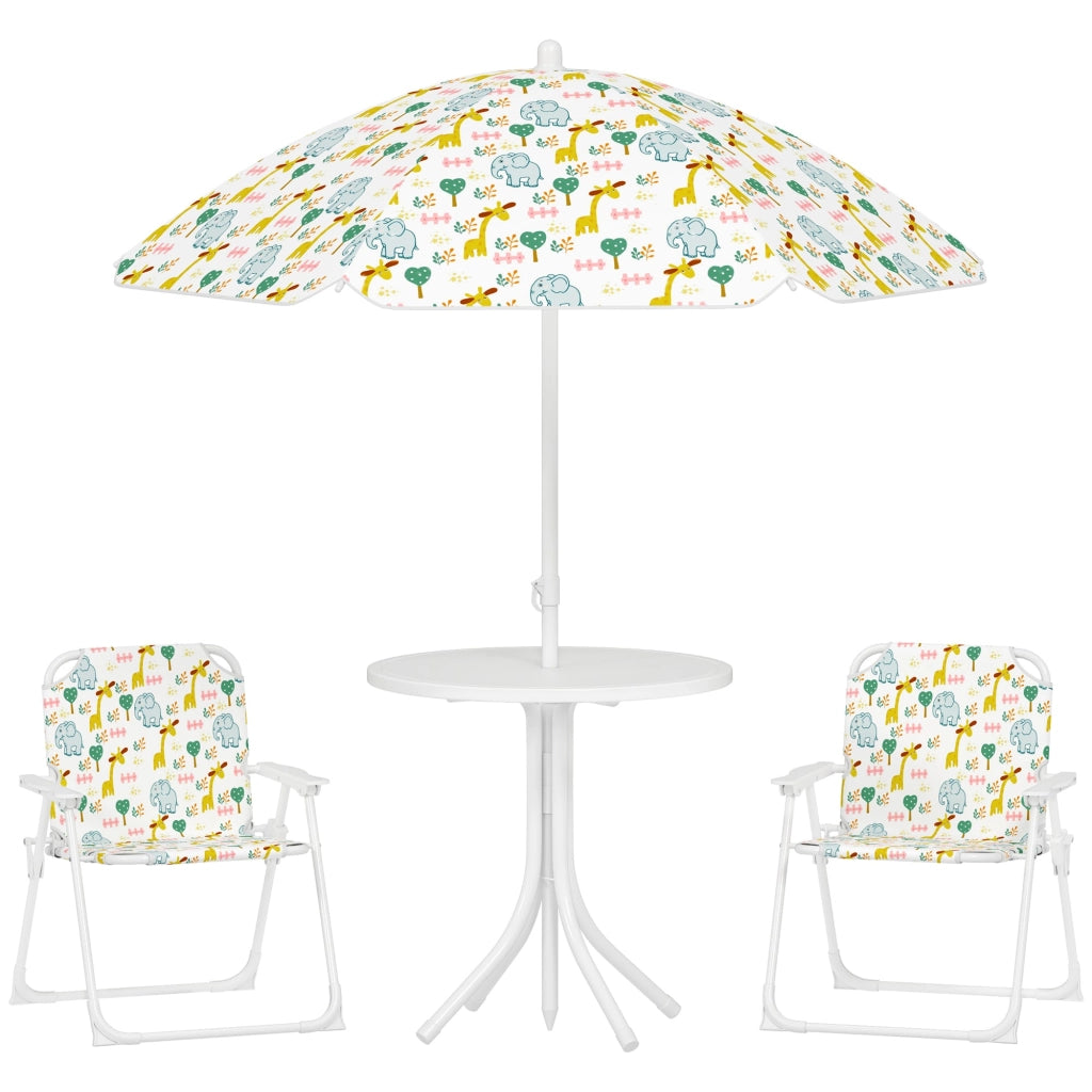 Set da Giardino per Bambini 2-5 Anni con Tavolino 2 Sedie e un Ombrellone Bianco