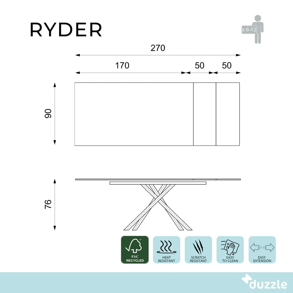 Tavolo da pranzo allungabile in HPL effetto marmo nero Ryder 170-270x90 cm fino a 12 posti Made in Italy | Duzzle