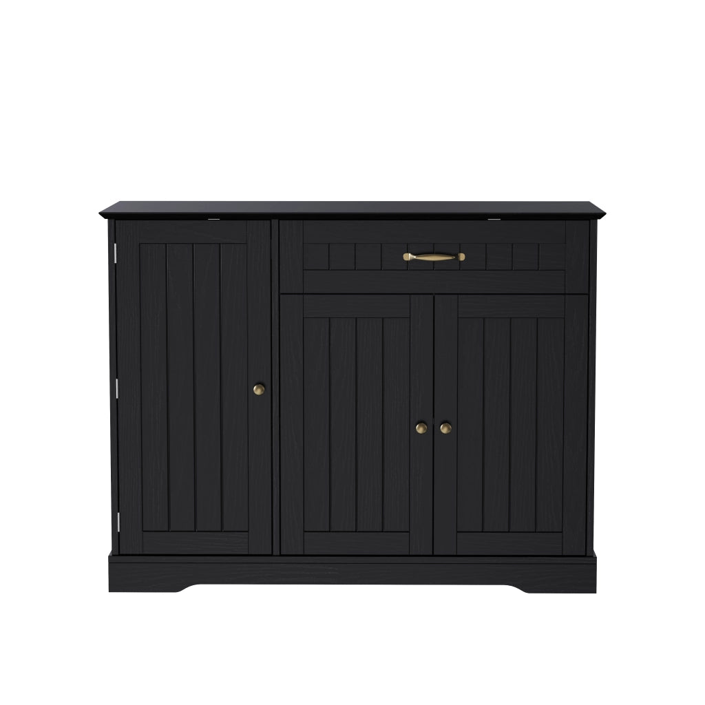 Credenza con 3 ante e 1 cassetto; ripiani regolabili; per ingresso e soggiorno; in MDF; nero
