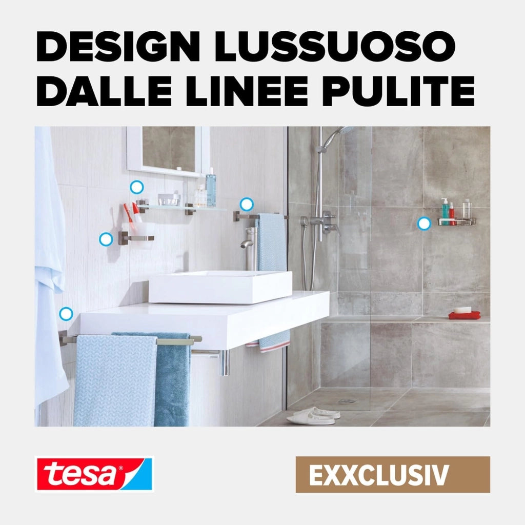 Exxclusiv Scopino WC, Autoadesivo, Look Acciaio Inox, Design Sofisticato, Inox Assicurato, 445mm x 98mm x 138mm