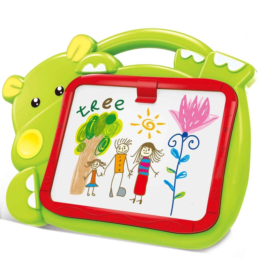 Trade Shop - Lavagna Lavagnetta Per Bambini Hippo 2in1 Con Gessetti Cassino Pennarelli Verde -