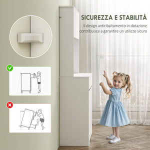 Credenza da Cucina Moderna 100x38x180 cm con 4 Armadietti 2 Cassetti e Ripiani Regolabili Bianco