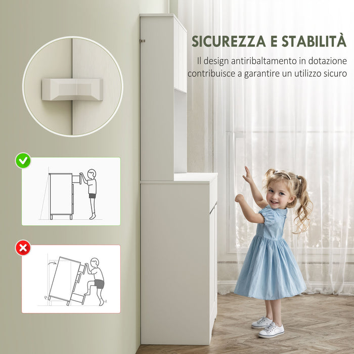 Credenza da Cucina Moderna 100x38x180 cm con 4 Armadietti 2 Cassetti e Ripiani Regolabili Bianco