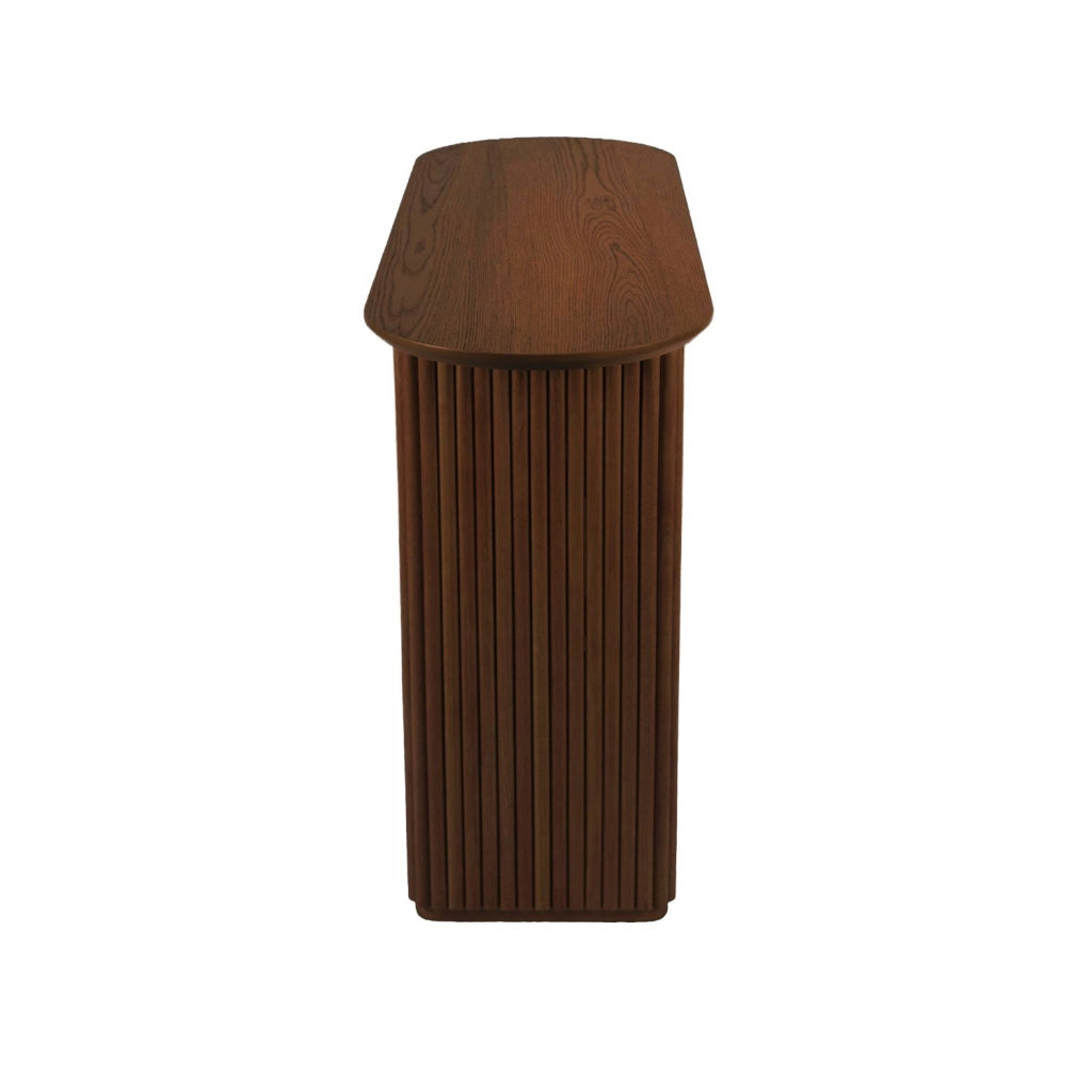 Consolle ovale in legno di hevea impiallacciato rovere, noce