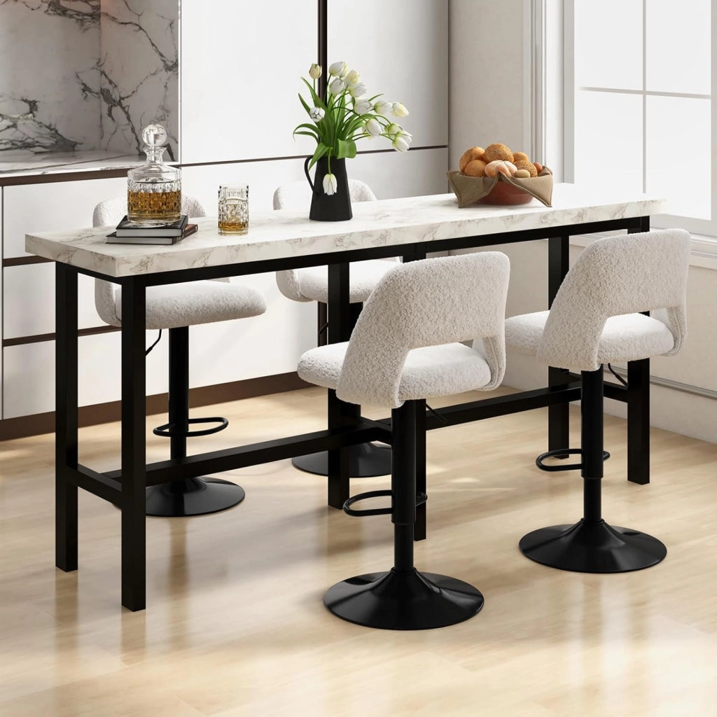 Set 2 Sgabelli da Bar in Tessuto 111cm, Sgabelli Regolabili e Girevoli con Schienali e Poggiapiedi, Sedie per Cucina ad Isola e Sala da Pranzo, Bianco