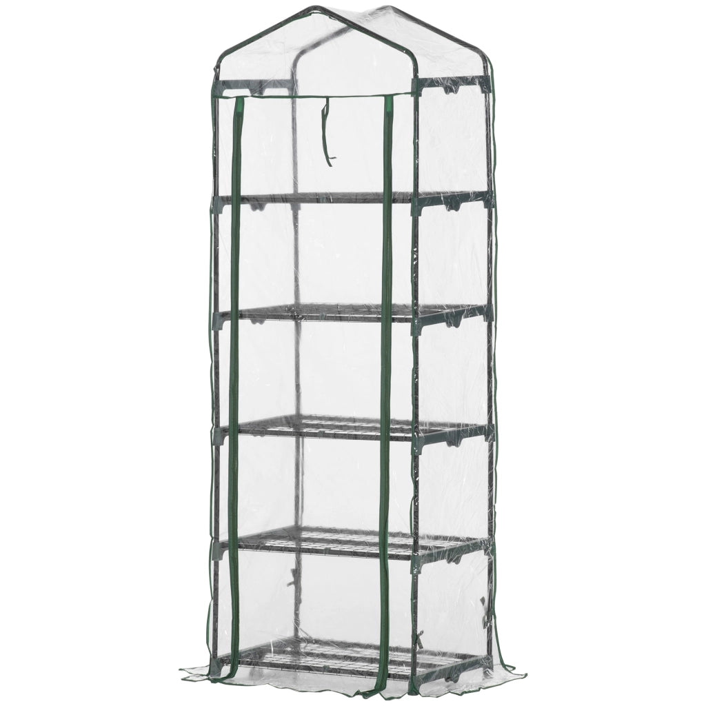 EasyComfort Mini Serra da Giardino e Terrazza per Piante a 5 Ripiani in Acciaio con Copertura in PVC, 69x49x193 cm, Verde