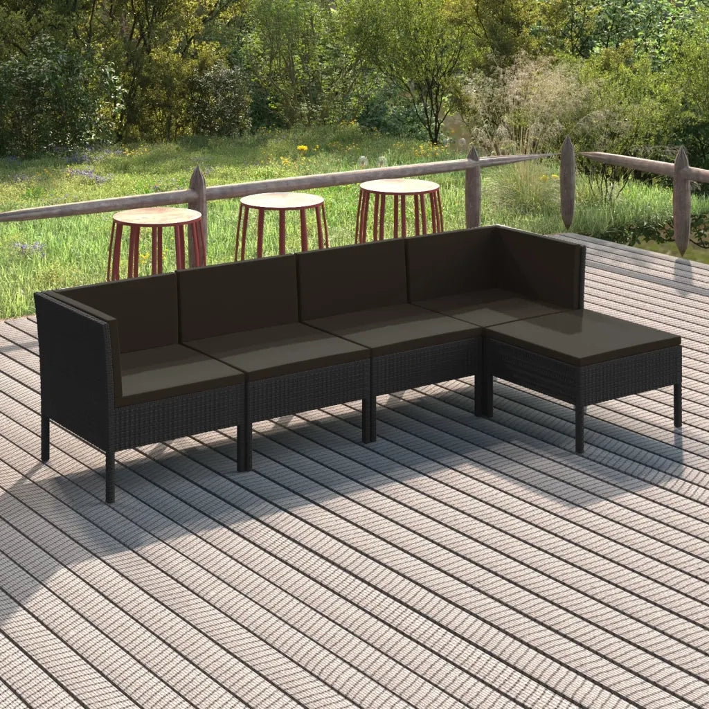 Set Divani da Giardino 5 pz con Cuscini in Polyrattan Nero 3094381