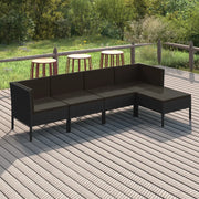 Set Divani da Giardino 5 pz con Cuscini in Polyrattan Nero 3094381
