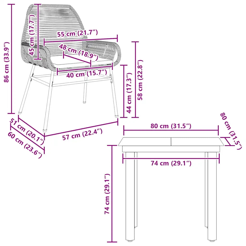 Set da Pranzo da Giardino 3 pz con Cuscini in Polyrattan Vetro 3334576