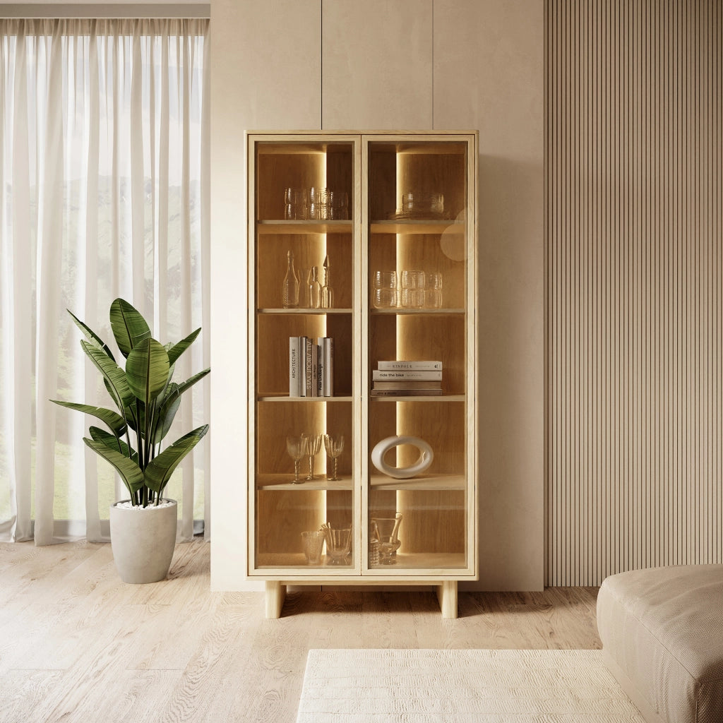 Mobile Espositore Hasa, Vetrina 4 Ripiani, 94x38x195h cm Marrone Rovere