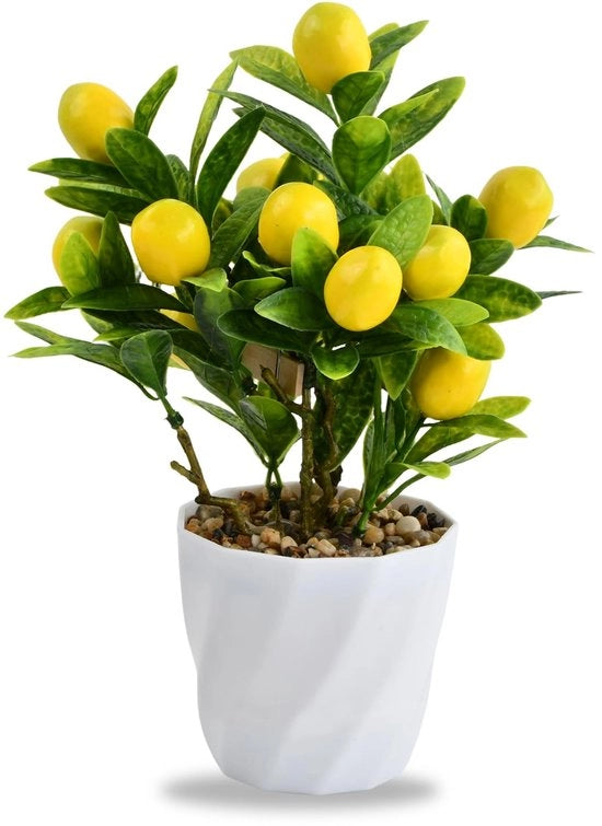 Pianta ornamentale artificiale di limone, piccola pianta di limone bonsai gialla, pianta decorativa artificiale di limone, vaso di fiori artificiale di limone bonsai, pianta di limone per appartamento, per casa, giardino, fattoria.