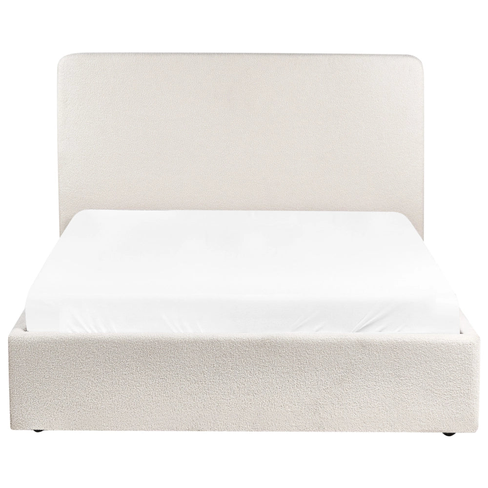 Letto matrimoniale con rivestimento in tessuto boucle bianco sporco con contenitore stile 140 x 200 cm boho