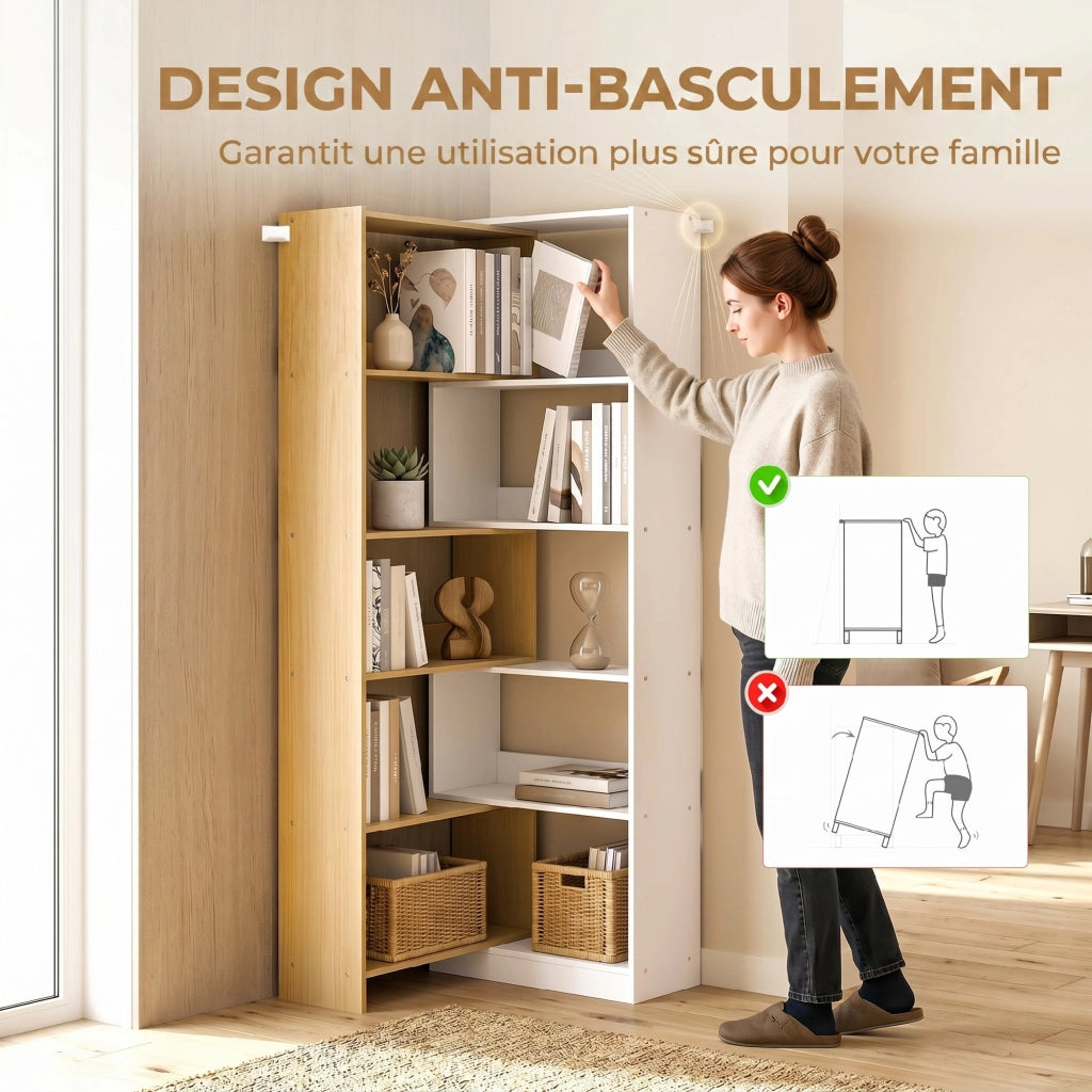 Libreria d'angolo rotante 5 livelli scaffale L mobile stoccaggio ¨C zephmum ¨C quercia 60-111x24x164cm