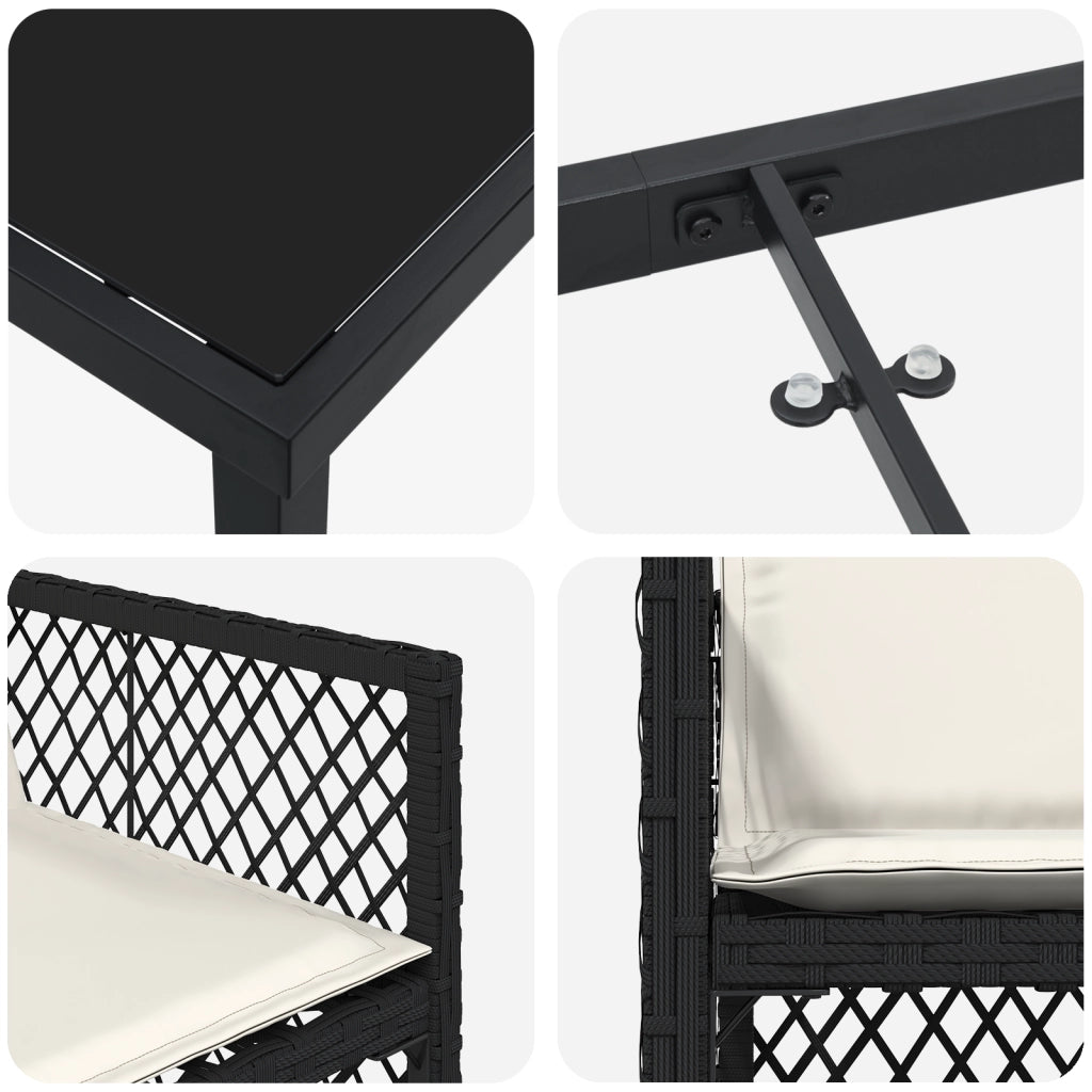 Set da pranzo da giardino 9 pezzi con cuscini Rattan nero poli