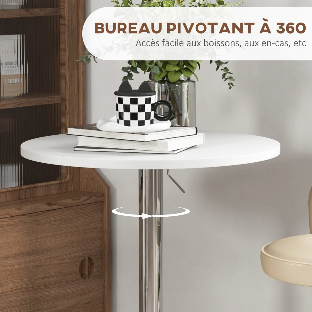 Tavolo bar rotondo regolabile 69-91 cm ¨C Xylo ¨C piano girevole 360¡ã bianco argentato