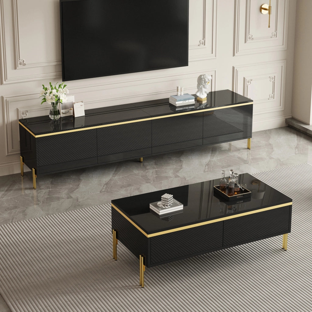 Cassettiera per TV nera in truciolato; lunghezza 170 cm