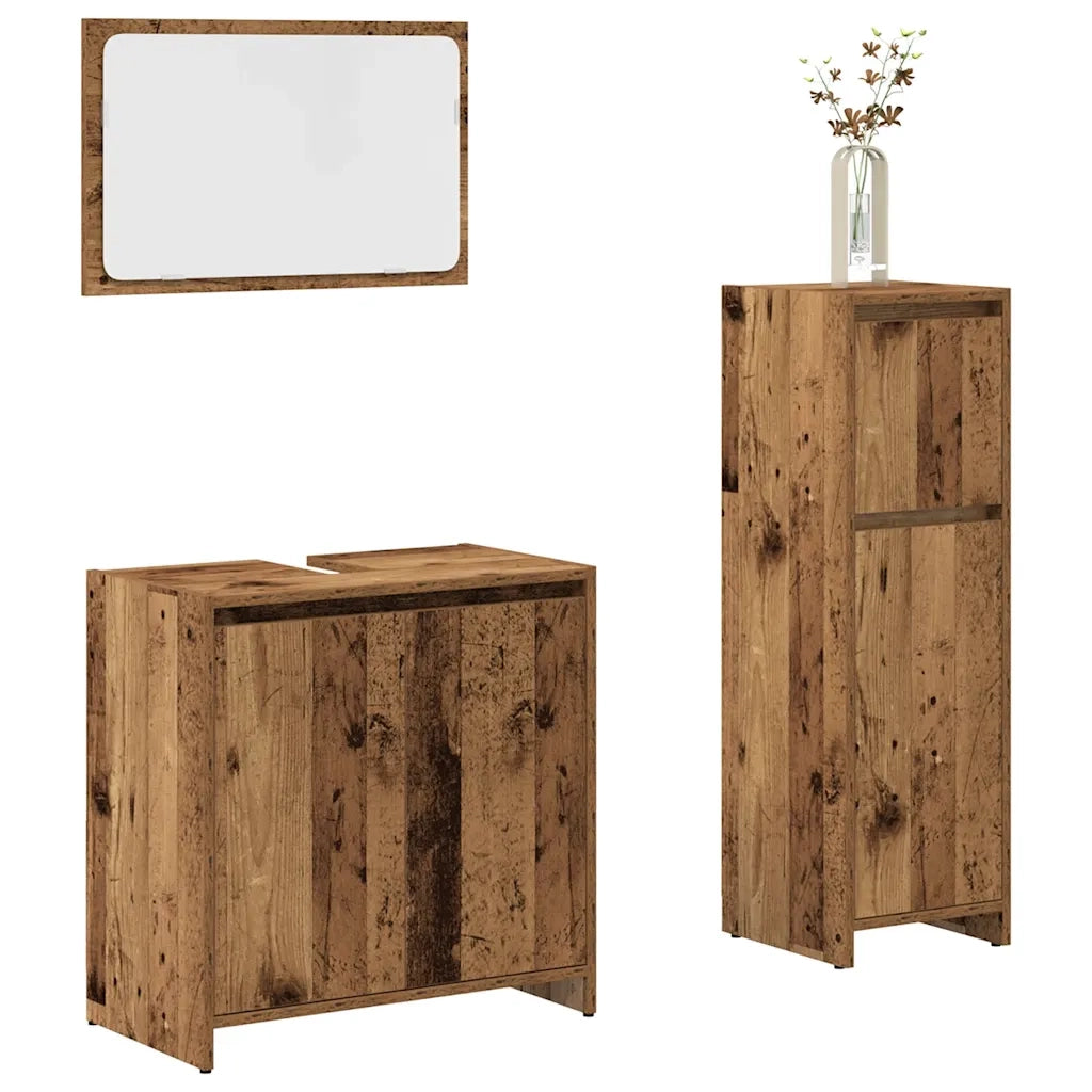 Set Mobili da Bagno | Armadio da bagno 3 pz Legno Antico in Legno Multistrato