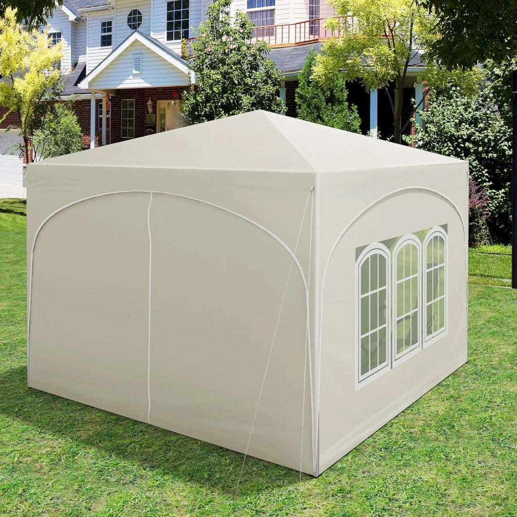 Gazebo Pieghevole da Giardino, Gazebo Idrorepellente Pop Up da 3x3m Pannelli Laterali, Tendone Esterno, Altezza Regolabile, Protezione UV, con Custodia Beige