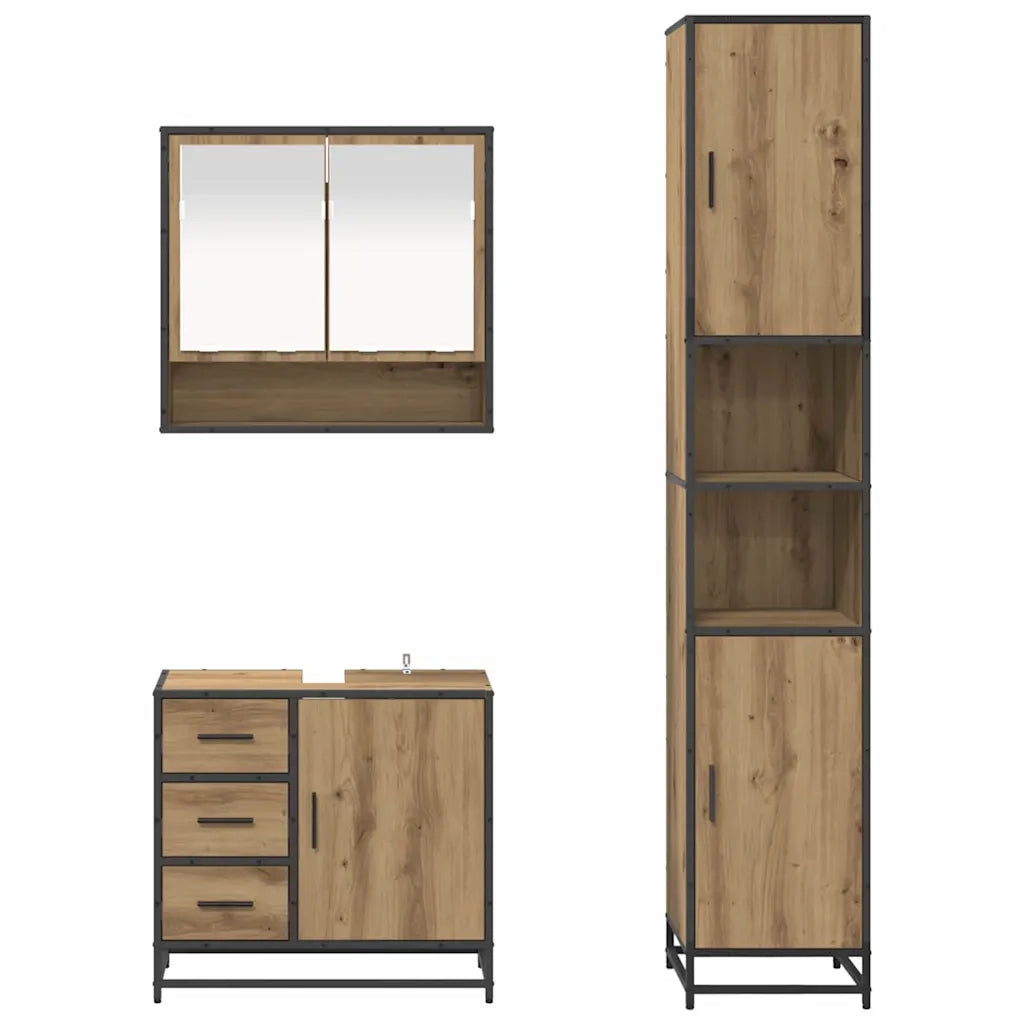 Set di mobili per il bagno con porta 3 pcs Rovere artigianale 3402549