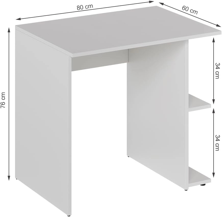 Scrivania con ripiani Simple, Bianco, 82 x 60 cm, con due ripiani aperti per spazio di appoggio aggiuntivo